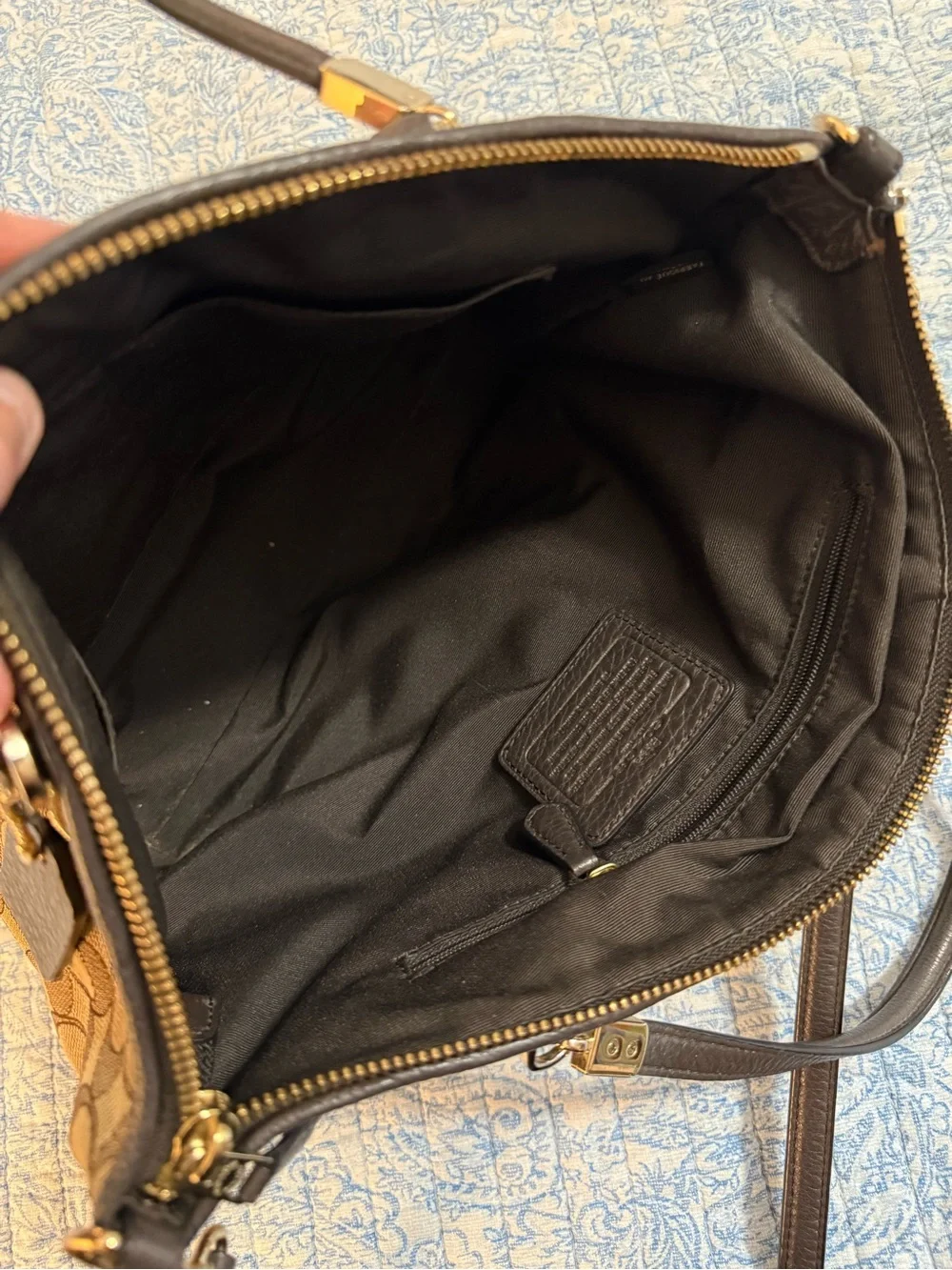Coach Brown Signature Canvas Satchel with Dark Brown Leather Trim